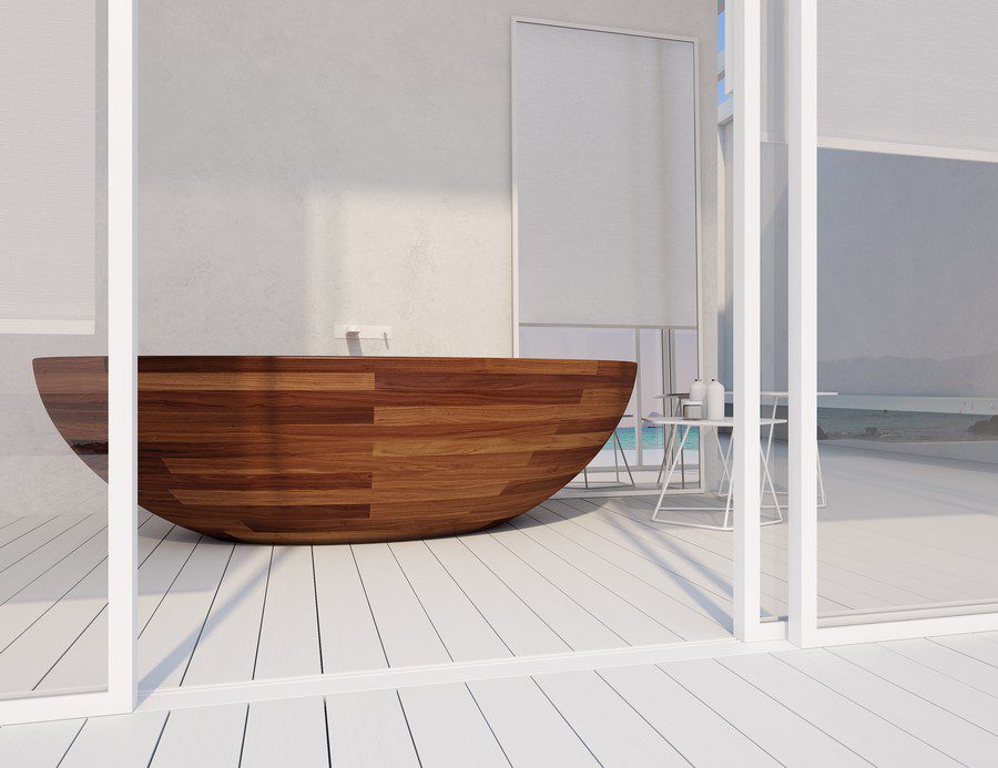 Уникальная деревянная конструкция ванной