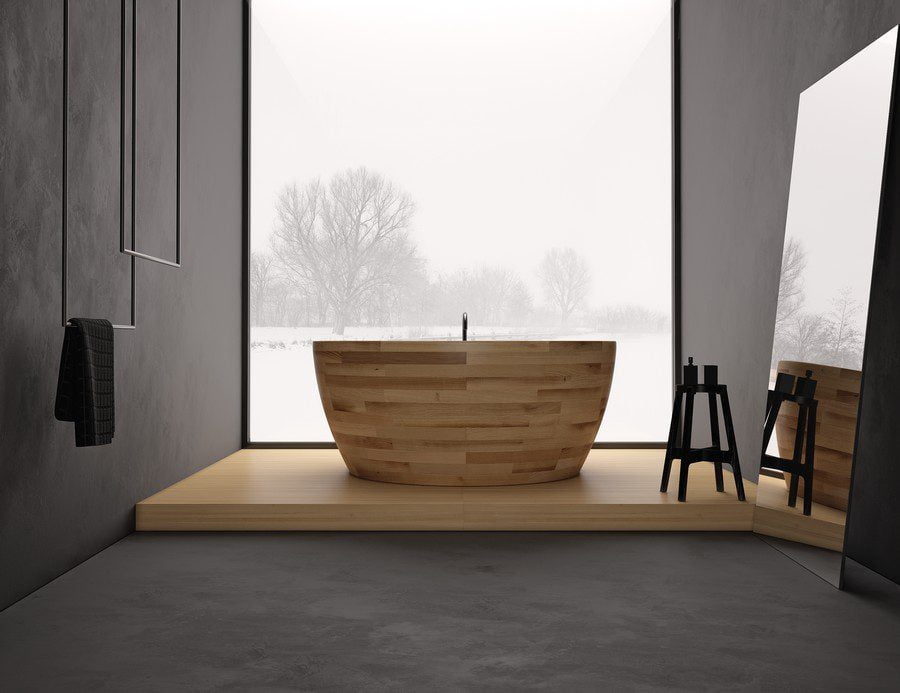 Уникальная деревянная конструкция ванной
