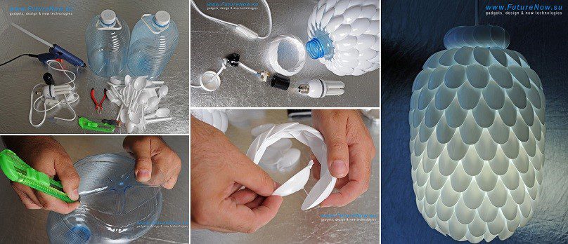 Идея лампы из пластиковых ложек