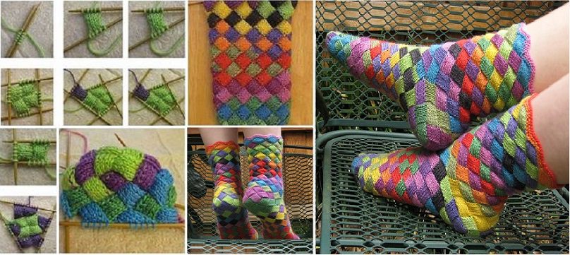 Lovely Rainbow Patch Knitted Socks