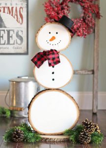 Cute Wood Slice Snowman