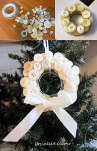 White Buttons Decorated Mason Jar Lid Ornament