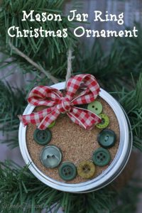 Mason Jar Ring Wreath Ornament With Small Buttons And Wired Ribbon
