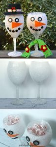 DIY Snowman Candy Jars Made With Wine Glasses