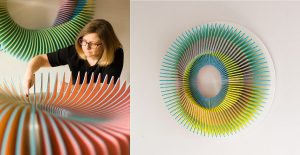 Anna Kruhelska working on paper sculpture