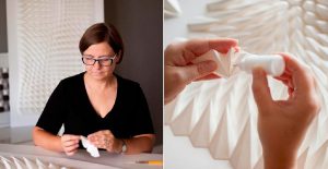 Anne Kruhelska creating 3D paper scultures