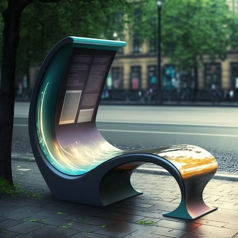 Futuristic bench with a display