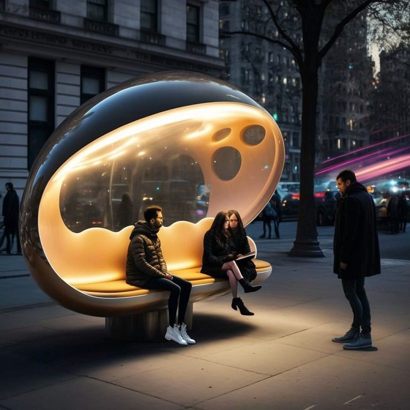 futuristic bench with light