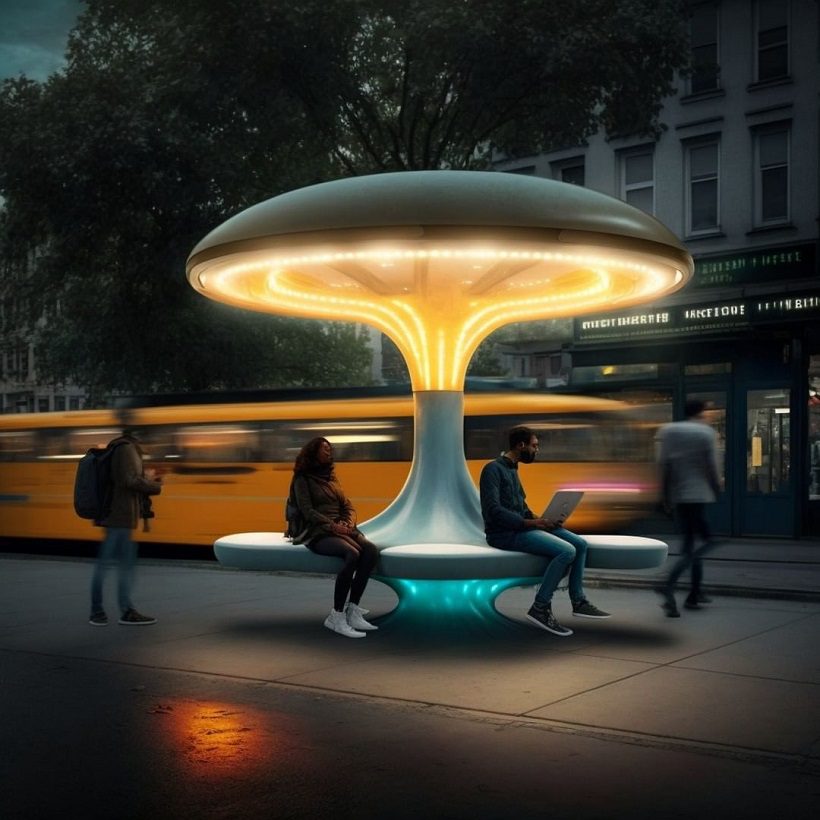futuristic bench with light