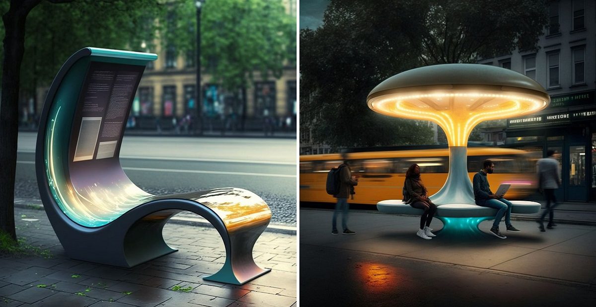 Futuristic Benches designed on Midjourney
