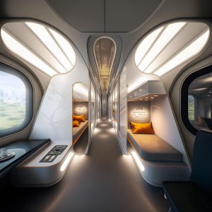 futuristic train with beds