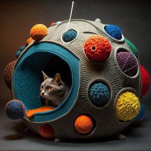 Cat home with puffy bed inside