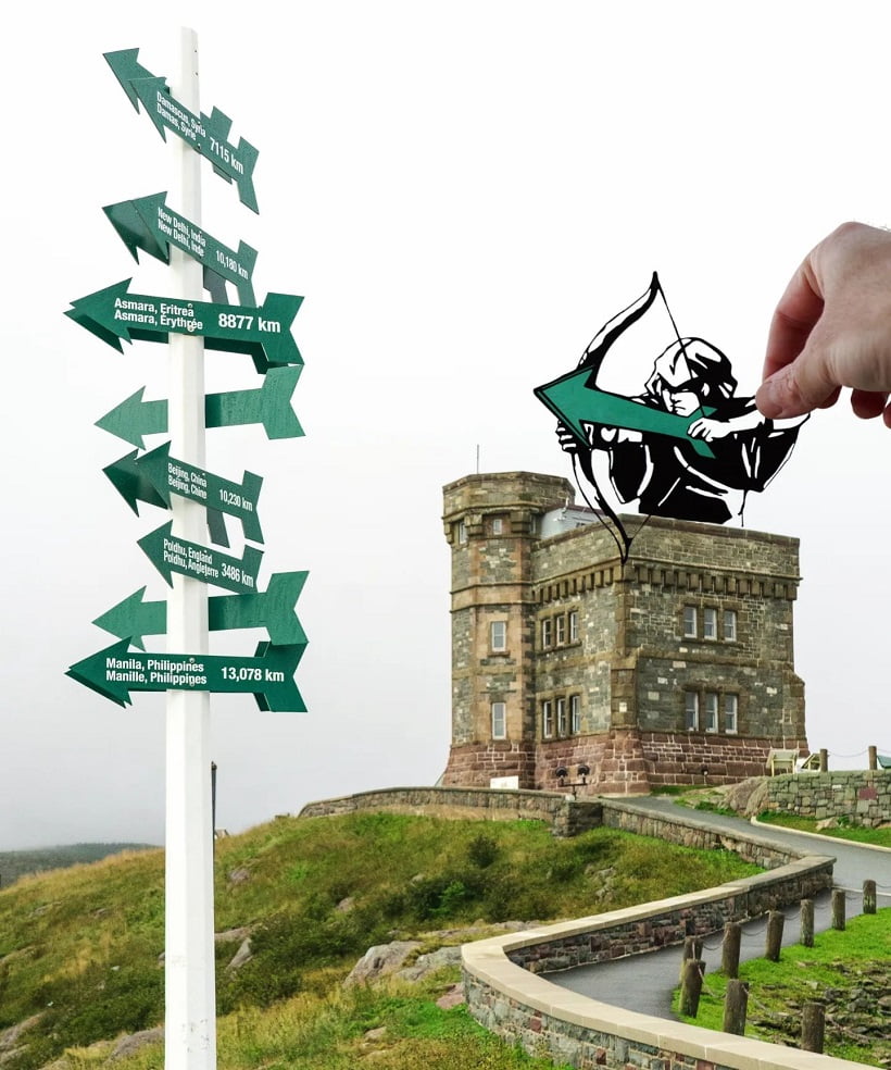 woman silhouette shooting arrows on St.John's