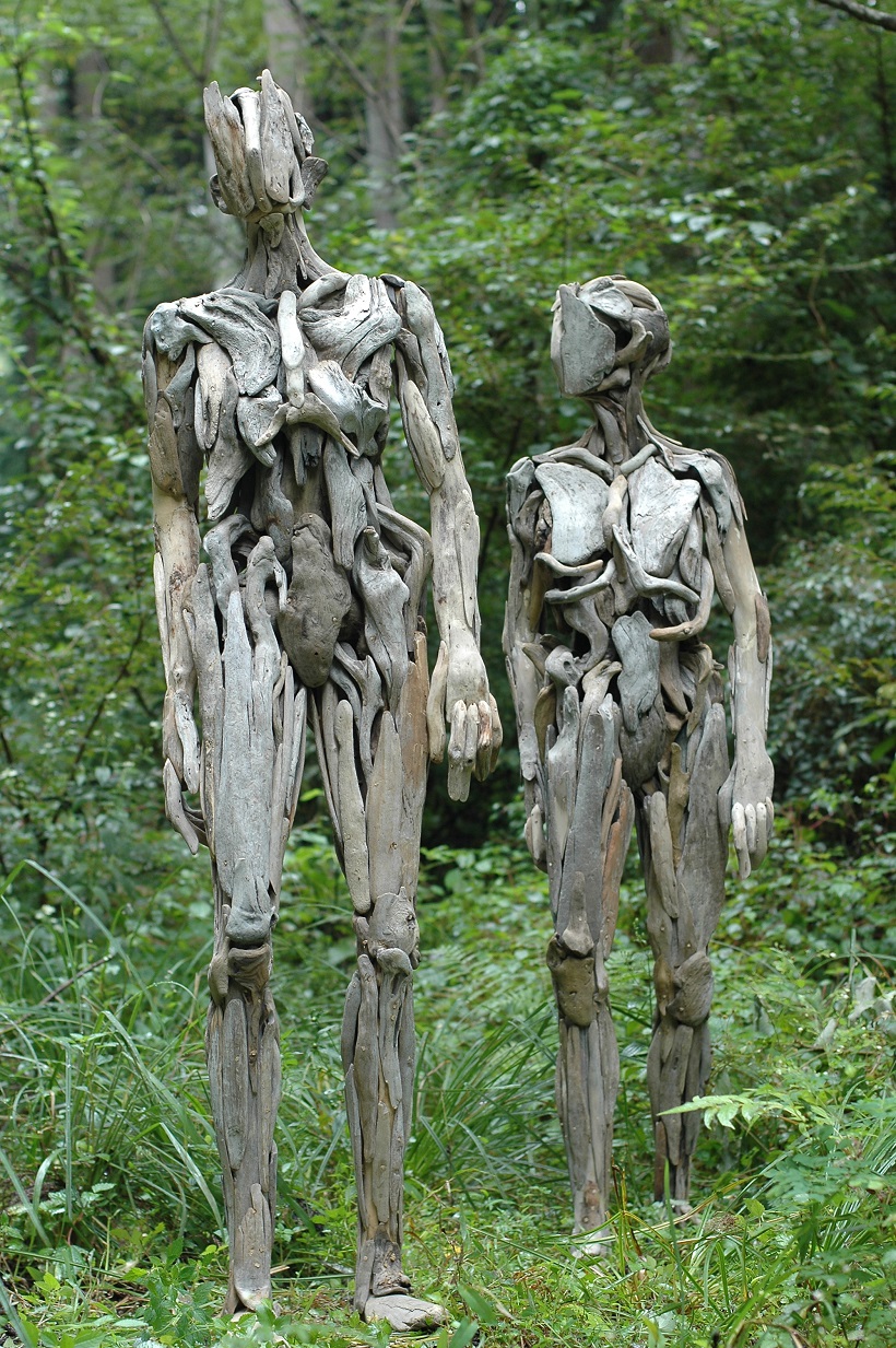 two driftwood sculptures