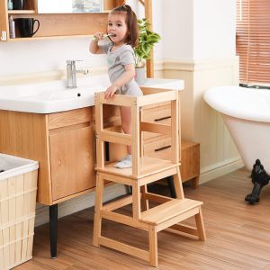 Kids Kitchen Step Stool for Kids with Safety Rail
