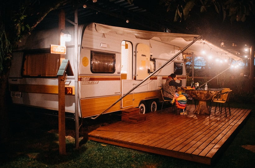 a van with cozy lights