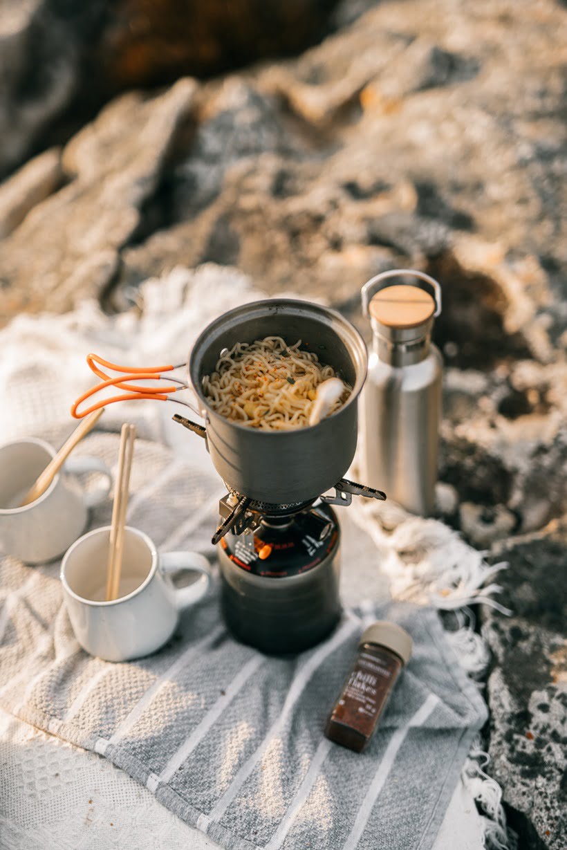 cooking noodle on a portable stove