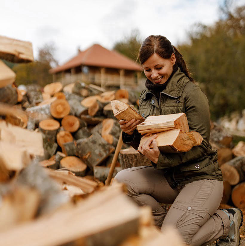 woman collecting woods for campfire