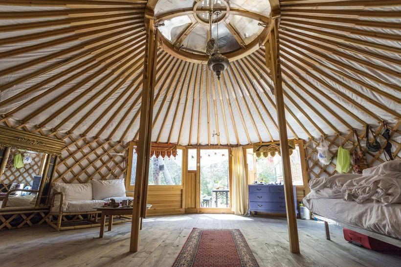 inside of a yurt tent