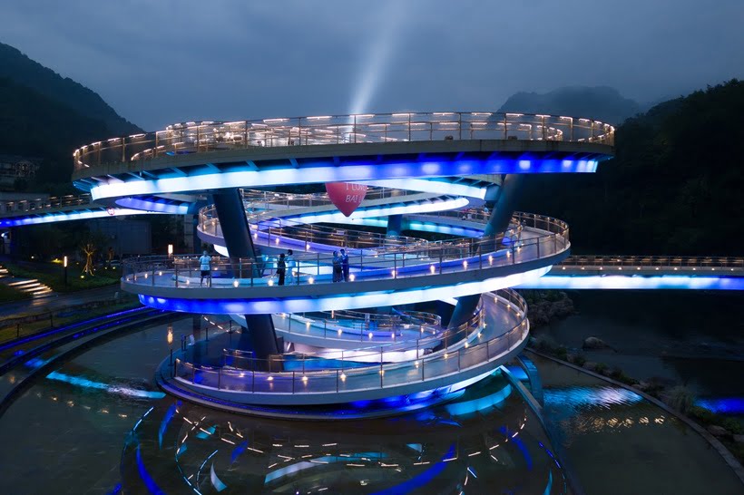 spiral bridge with lights