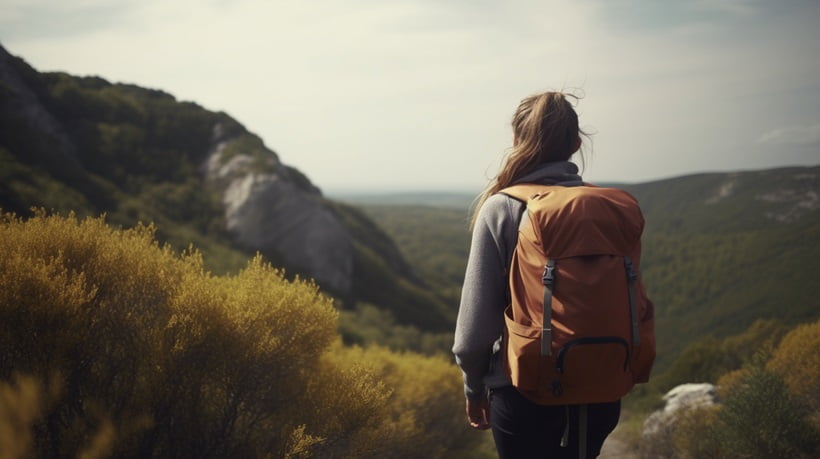 woman hiking with her backpack
