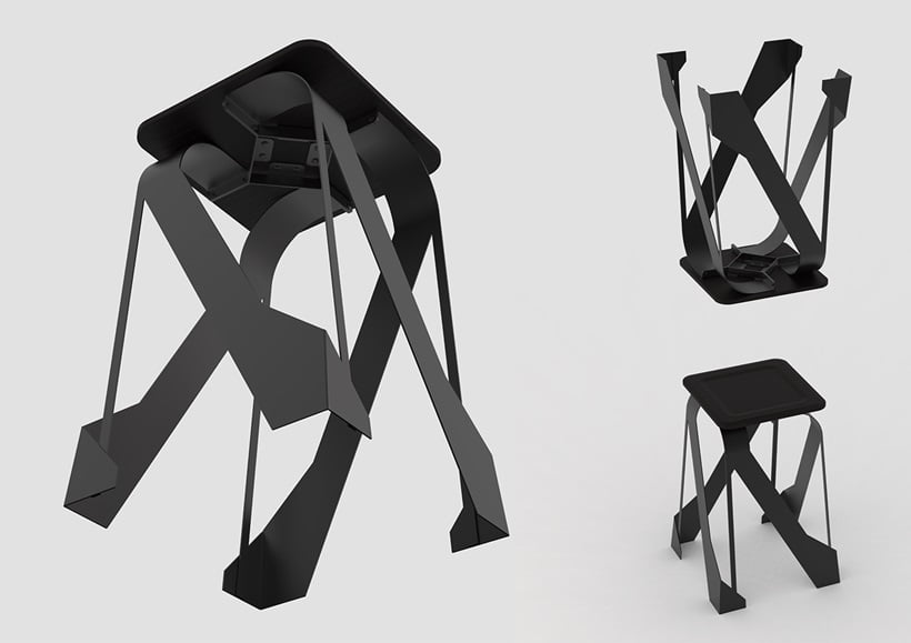 twisted legs of metal stool