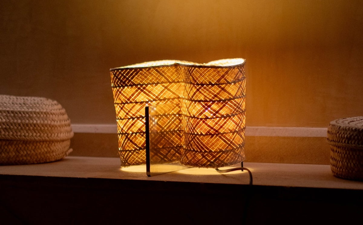 The artist Antoni Martorell Pascual revitilizes traditional crafts with his handmade woven leaf lamp design.
