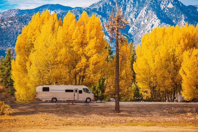 Parked RV in autumn