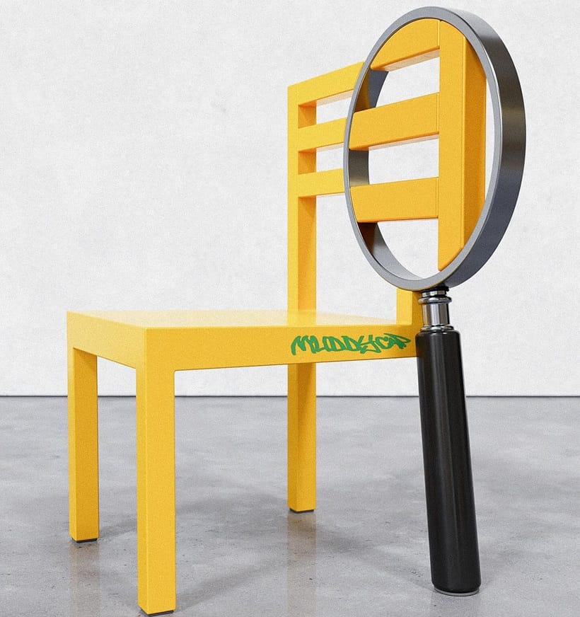 chair with magnifying glass leg