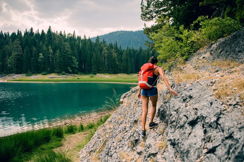 a woman hiking