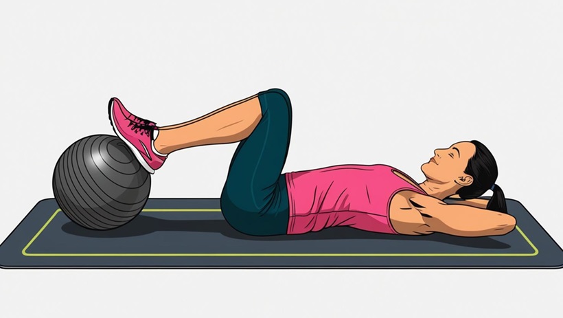 glute bridge with pilates ball