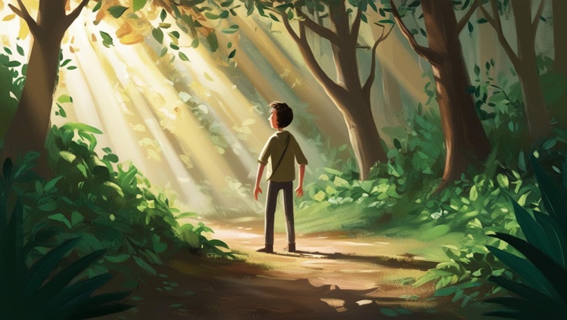 a child walking in the woods