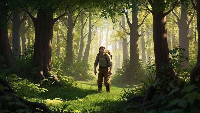 a man walking in the woods