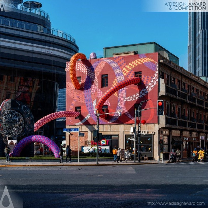 colorful building with inflatable decorations