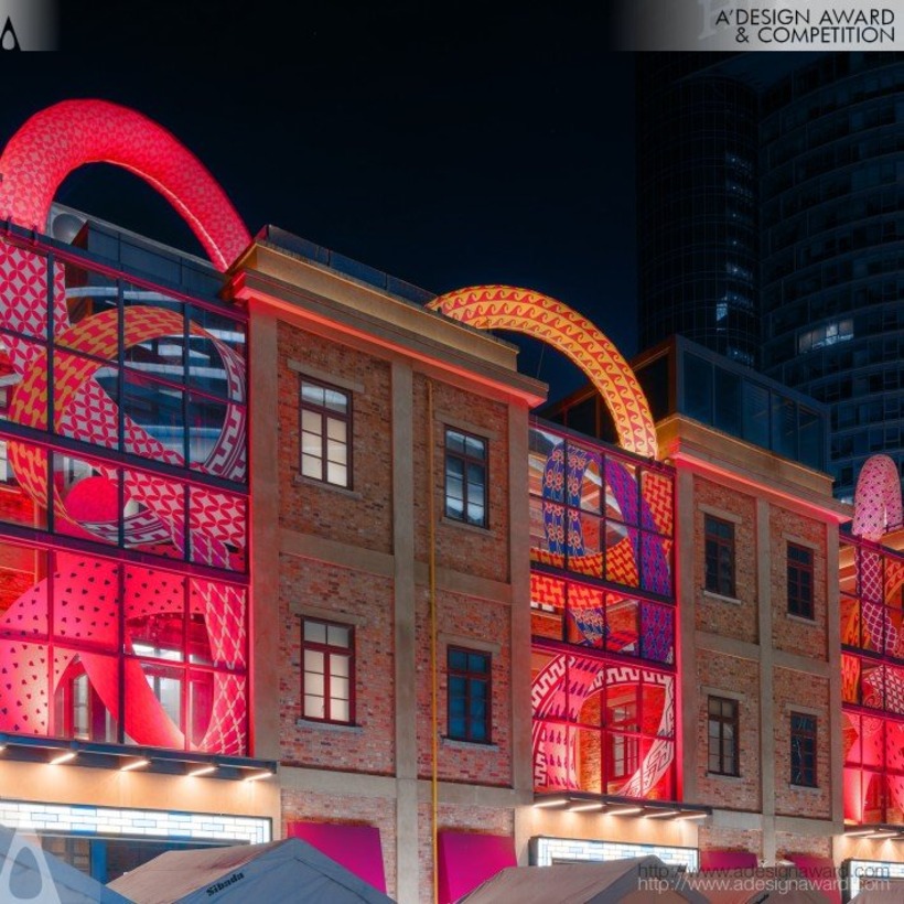 building with lighting show